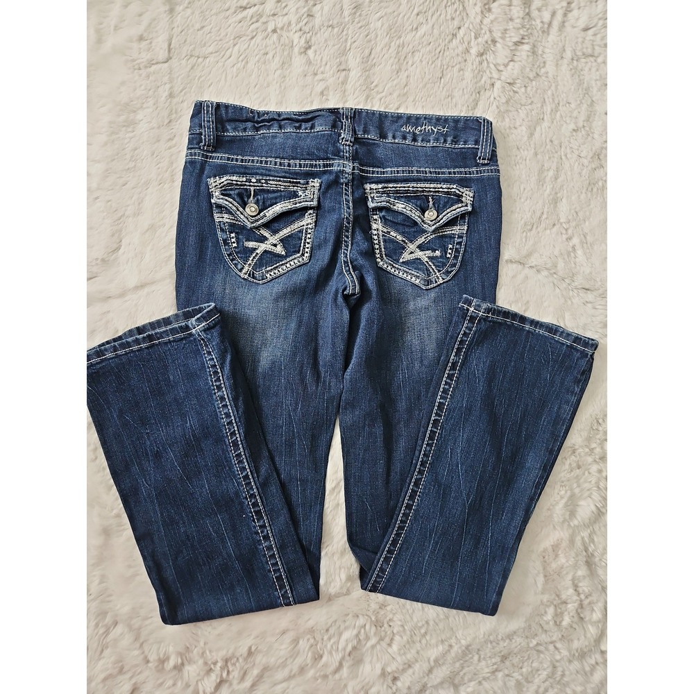 Amethyst Jeans Bootcut Embellished Flap‎ Pocket Denim Jeans Size 7 Dark Wash